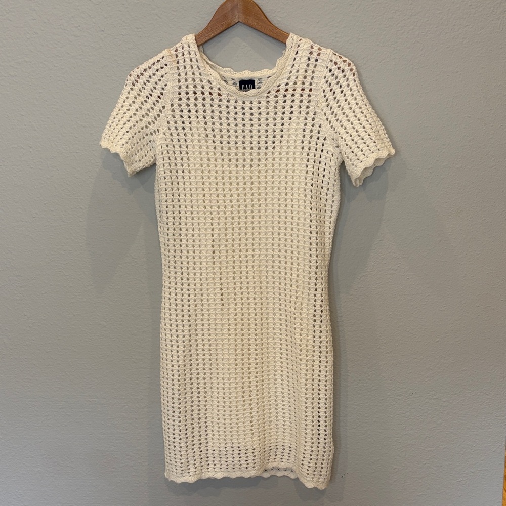 Classic GAP White Crochet Knit Short Sleeve Mini Dress